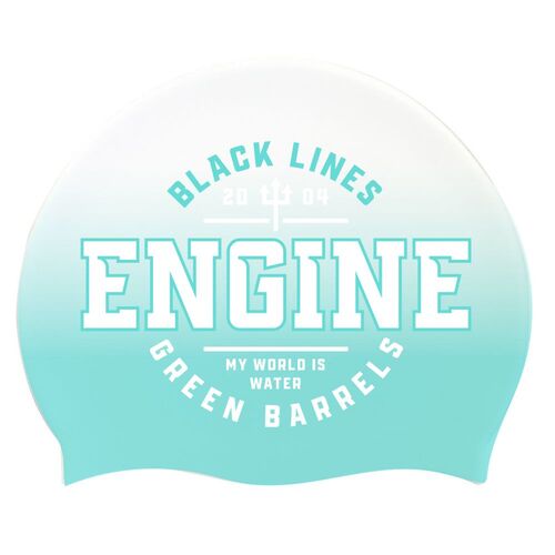 Engine Black Lines Green Barrels Silicone Swim Cap - Turquoise White, Swimming Cap