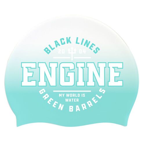 Engine Black Lines Green Barrels Silicone Swim Cap - Turquoise White, Swimming Cap