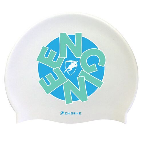 Engine Circle of Engine Silicone Swim Cap - Turquoise White, Swimming Cap