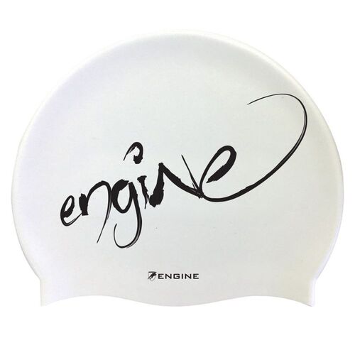 Engine Graffiti Silicone Swim Cap - White & Black, Swimming Cap