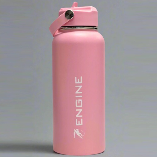 Engine 1 Litre Stainless Steel Drink Bottle / Straw - Pink, Sports Water Bottle
