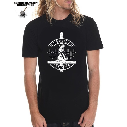 DEADLY SINNER MOTORCYCLE T SHIRT , INDIAN, TRIUMPH, NORTON, CAFE RACER