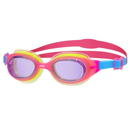 Zoggs Little Sonic Air Junior Swimming Goggles - Pink/Yellow - Tinted Purple Lens - Suit 0 - 6 Years