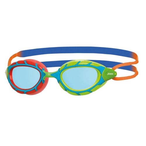 Zoggs Predator Junior Swimming Goggles 6 - 14 Years , Red/Green - Tinted Blue Lens