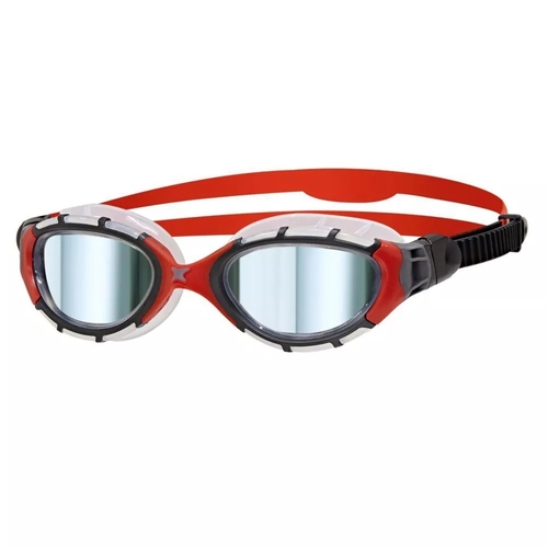 Zoggs Predator Titanium Swimming Goggles - Red/Grey Mirror Lens - Small Profile Fit 