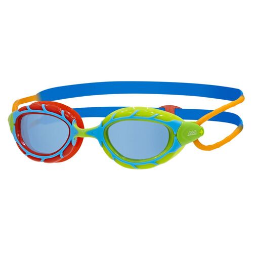 Zoggs Predator Junior Swimming Goggles 6 - 14 Years , Blue/Red Tinted Blue Lens