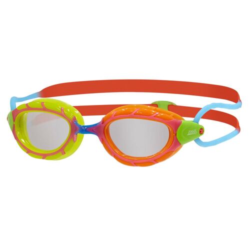 Zoggs Predator Junior Swimming Goggles 6 - 14 Years , Red/Orange - Clear Lens