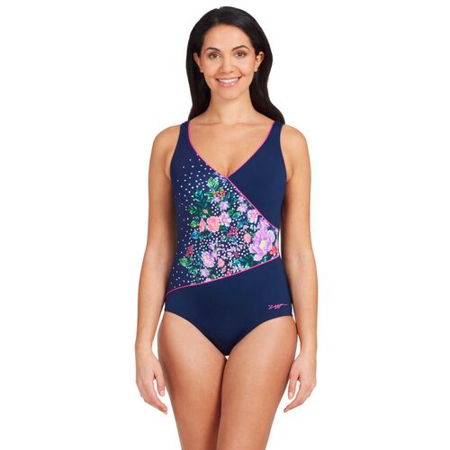 Zoggs Women's Martinique Wrap Front One Piece Swimwear, Ladies Swimsuit [Size: 26]
