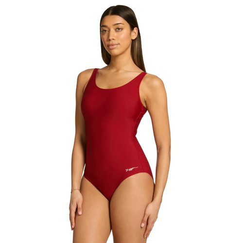 Zoggs Women's Cottesloe Adjustable Scoopback E+ Swimwear, Women's Swimwear, Chlorine Resistant - Dark Red  [Size: 12]