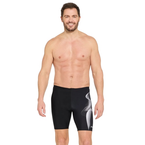 Zoggs Men's Profile Print Mid Jammer Black - Men's Jammer Swimwear [Size: 14]