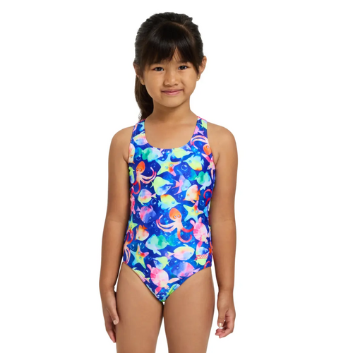 Zoggs Toddler Girls Bubble Actionback One Piece Swimwear , Girls Swimsuit [Size: 3]