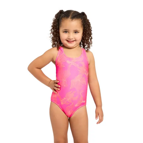 Zoggs Toddler Girls Koi Pink Actionback One Piece Swimwear , Girls Swimsuit [Size: 4]