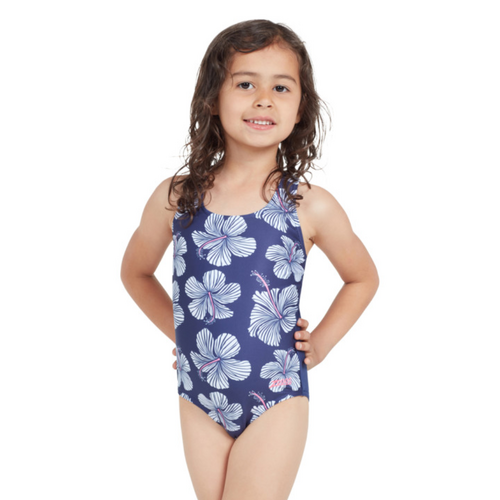 Zoggs Toddler Girls HIBISCUS PRINT ACTIONBACK One Piece Swimwear , Girls Swimsuit [Size 3]