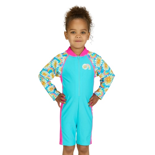 Zoggs Toddler Girls Daisy Print Long Sleeve All In One Swimwear - Multi, Girls Swimsuit [Size: 2Y]