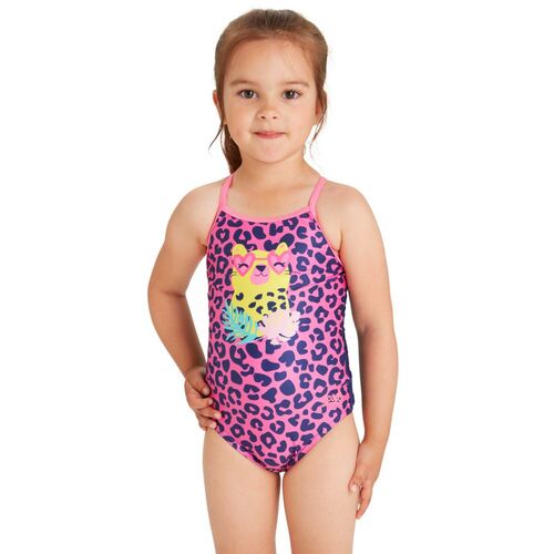 Zoggs Toddler Girls Kitten Safari Crossback One Piece Swimwear , Girls Swimsuit [Size: 4]