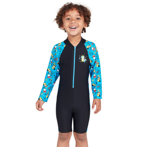 Zoggs Toddler Boys Rockstar Long Sleeve All In One, Toddler Boys Swimsuit [Size: 6]