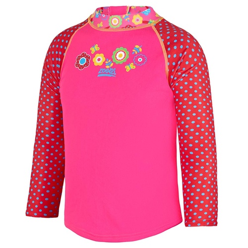ZOGGS TODDLER GIRLS FLORAL LONG SLEEVE SUN TOP, GIRLS SUN TOP, GIRLS RASHIE [Size: 4]