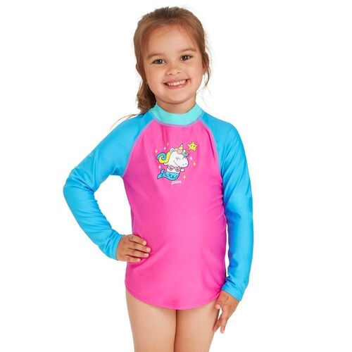 Zoggs Toddler Girls Mernicorn Long Sleeve Sun Top, Toddler Girls Swimsuit Rashie [Size: 3]