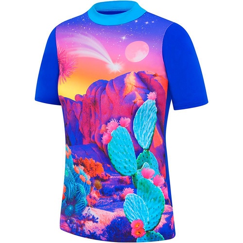 SPEEDO GIRLS CACTUS DESERT SHORT SLEEVE SUN TOP, GIRLS CHLORINE RESISTANT RASHIE