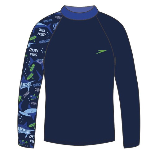 Speedo Toddler Boys Shark Maze Long Sleeve Rash Shirt - Toddler Boys Sun Top [Size: 4]