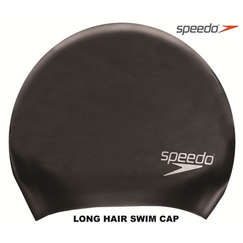 Speedo Long Hair Silicone Swim Cap - Black, Swimming Cap, Silicone Swim Cap 