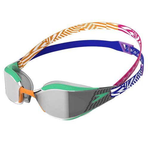 Speedo Fastskin Hyper Elite Mirror Swimming Goggles, Green/Orange/Cobolt Racing Goggles