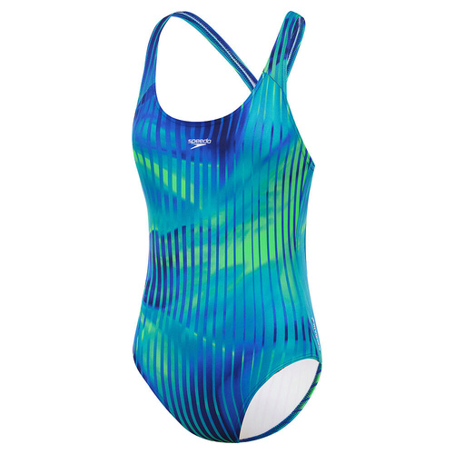 Speedo Junior Girls Linear Lava Splashback One Piece Swimwear - Team Royal Blue/Bright Green [Size: 6]