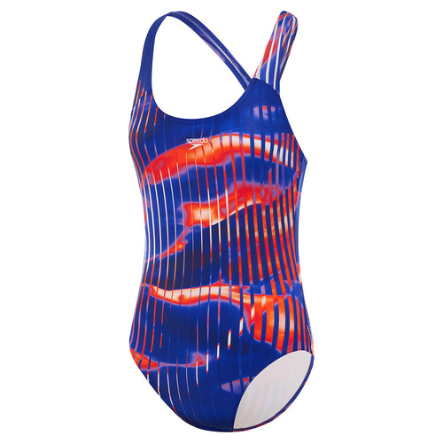 Speedo Girls Linear Lava Splashback One Piece Swimwear - Team Royal Blue/Red/White [Size: 6]