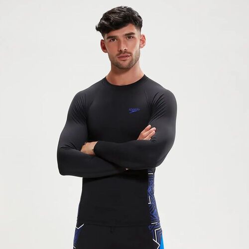 Speedo Men's ECO Endurance+ Splice Sun Top, Men's Rashie - Black/Blue [Size: X Small]