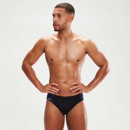 Speedo Men's Tech Panel 7cm Brief Swimwear - Black/Blue [Size: 12]