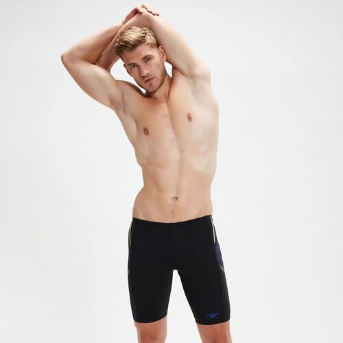Speedo Men's Tech Panel Jammer Swimwear - Black/Chroma Blue/Spritz [Size: 12]