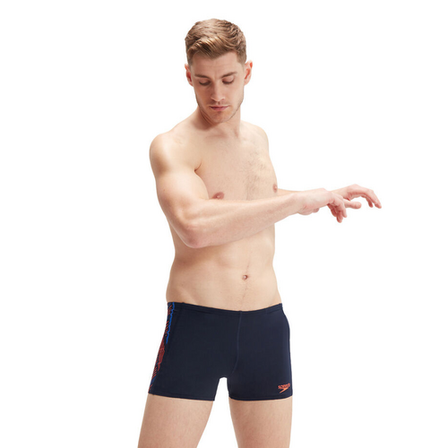 Speedo Men's Tech Aquashort Swimwear -  True Navy/Volcanic Orange/True Cobalt Men's Speedo Swimwear [Size: 12]