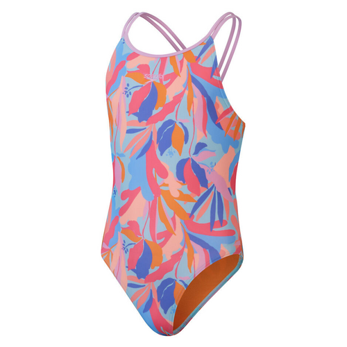 Speedo Girls Printed Twin Strap One Piece Swimwear, Girls Full Piece Swimsuit [Size: 14]