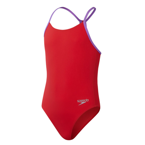 Speedo Girls Lane Line Back Allover One Piece Swimwear, Girls Full Piece Swimsuit - Watermelon  [Size: 10]