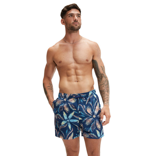 Speedo Men's Printed Leisure 16" Watershort -  Pure Blue/Pool/Marine Blue/Pulcino - Men's Swim Shorts [Size: S]
