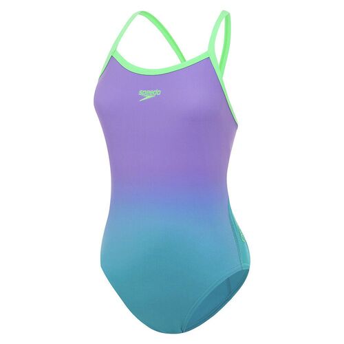 Speedo Girls Digital Ombre Thinstrap One Piece Swimwear, Miami Lilac/Aquarium/Fake green [Size: 8]