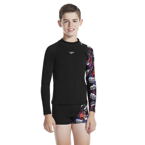 Speedo Boys Skull Print Long Sleeve Rashie - Sun Top [Size: 6]