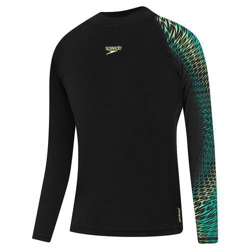 Speedo Boys Tech Panel Long Sleeve Rashie - Black/Multi Sun Top [Size: 6]