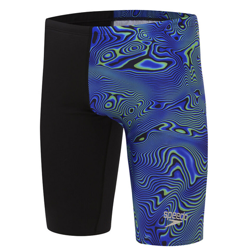 Speedo Men's Digital V-Cut Jammer - True Cobalt/True Navy/Cobalt Pop/Green Glow  [Size: 12]