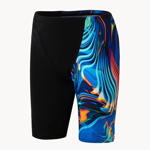Speedo Boys Allover V Cut Jammer - Black-Multi, Boys Speedo Swimwear [Size: 6]