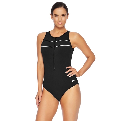 Speedo Spirit Turbo Suit One Piece, Black/White, Ladies Swimwear  [Size: 8]