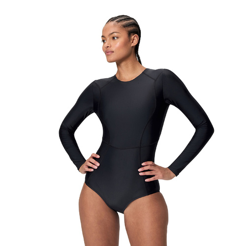 Speedo Women's Ocean Flex Long Sleeve Zip One Piece Swimsuit - Black Women's Swimwear [Size: X Small]