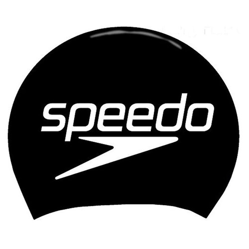 Speedo Logo Long Hair Swim Cap - Black, Swimming Cap, Silicone Swim Cap