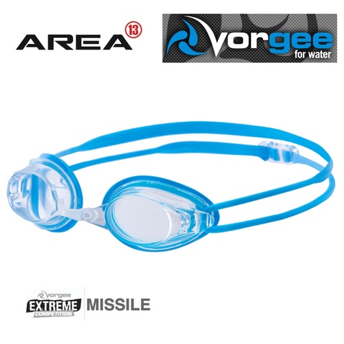 VORGEE MISSILE SWIMMING GOGGLES, CLEAR LENS, LIGHT BLUE , SWIMMING GOGGLES