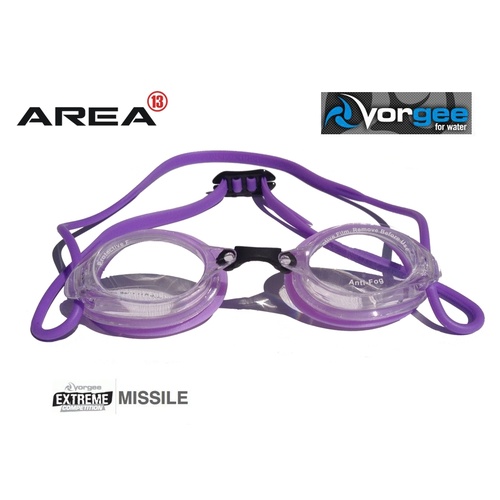VORGEE MISSILE SWIMMING GOGGLES, CLEAR LENS, PURPLE, SWIMMING GOGGLES