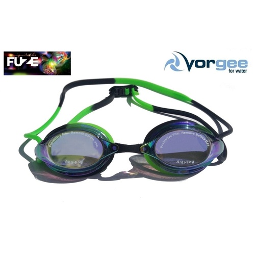 Vorgee Missile Fuze Swimming Goggle, Rainbow Mirrored Black/Green, Swimming Goggles