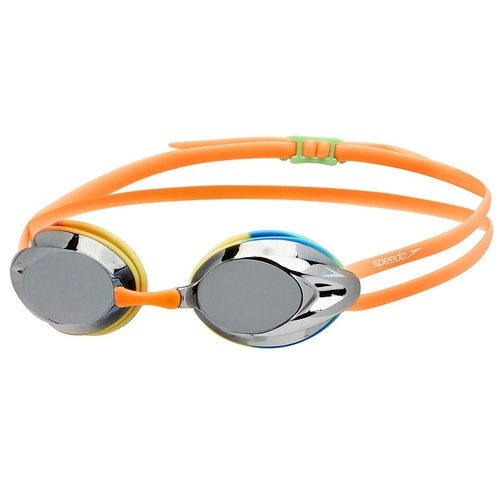 Speedo Opal Mirror Junior Competition Racing Swimming Goggles - Rainbow/ Silver