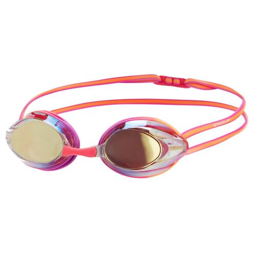 Speedo Opal Mirror Junior Competition Racing Swimming Goggles - Neon Orchid/Papaya/Siren Red 