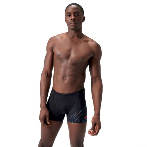 Speedo Men's Hyperboom V-Cut Aquashort Swimwear - Black /Picton Blue /Siren Red, Men's Speedo Swimwear [Size: 30]