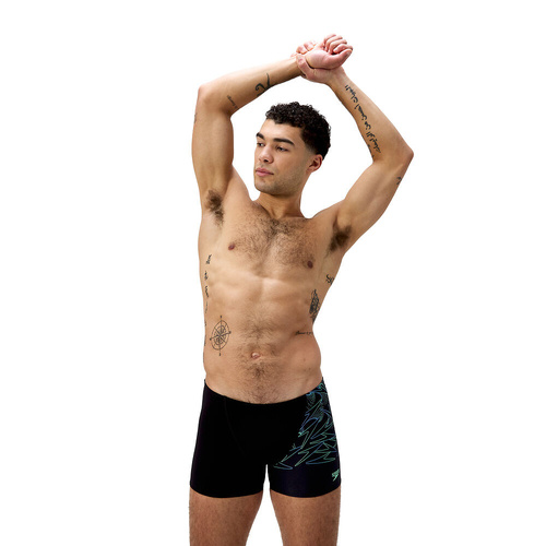 Speedo Men's Hyperboom V-Cut Aquashort Swimwear - Black/Alfalfa Green [Size: 12]